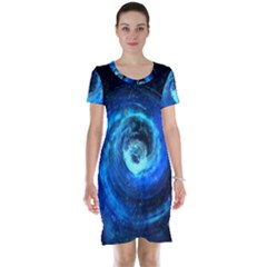 Blue Black Hole Galaxy Short Sleeve Nightdress by Mariart