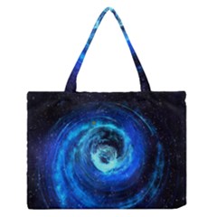 Blue Black Hole Galaxy Zipper Medium Tote Bag