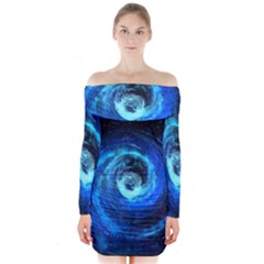 Blue Black Hole Galaxy Long Sleeve Off Shoulder Dress by Mariart