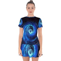 Blue Black Hole Galaxy Drop Hem Mini Chiffon Dress