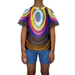 Colorful Glow Hole Space Rainbow Kids  Short Sleeve Swimwear