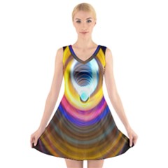 Colorful Glow Hole Space Rainbow V-neck Sleeveless Skater Dress by Mariart