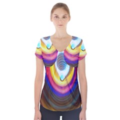 Colorful Glow Hole Space Rainbow Short Sleeve Front Detail Top