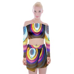 Colorful Glow Hole Space Rainbow Off Shoulder Top With Skirt Set by Mariart