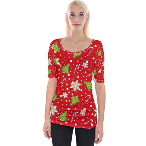 Ginger Cookies Christmas Pattern Wide Neckline Tee by Valentinaart