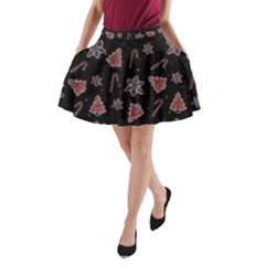 Ginger Cookies Christmas Pattern A-line Pocket Skirt