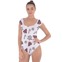 Ginger Cookies Christmas Pattern Short Sleeve Leotard 