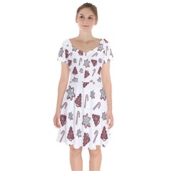 Ginger Cookies Christmas Pattern Short Sleeve Bardot Dress