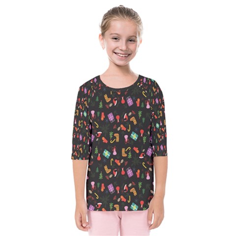 Christmas Pattern Kids  Quarter Sleeve Raglan Tee by Valentinaart