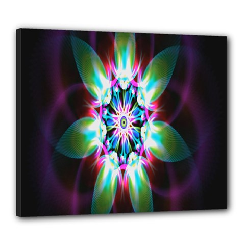 Colorful Fractal Flower Star Green Purple Canvas 24  X 20 