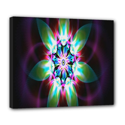 Colorful Fractal Flower Star Green Purple Deluxe Canvas 24  X 20  