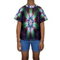 Colorful Fractal Flower Star Green Purple Kids  Short Sleeve Swimwear View1