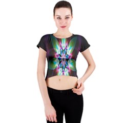 Colorful Fractal Flower Star Green Purple Crew Neck Crop Top by Mariart