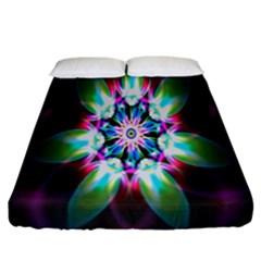 Colorful Fractal Flower Star Green Purple Fitted Sheet (california King Size) by Mariart