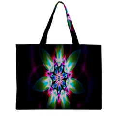 Colorful Fractal Flower Star Green Purple Zipper Mini Tote Bag