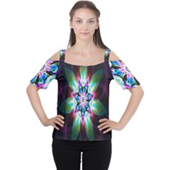 Colorful Fractal Flower Star Green Purple Cutout Shoulder Tee