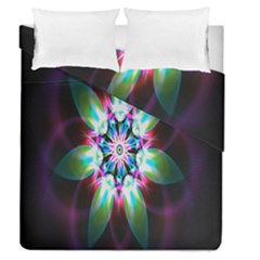 Colorful Fractal Flower Star Green Purple Duvet Cover Double Side (queen Size)