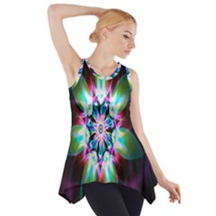 Colorful Fractal Flower Star Green Purple Side Drop Tank Tunic