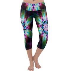 Colorful Fractal Flower Star Green Purple Capri Yoga Leggings by Mariart