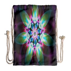 Colorful Fractal Flower Star Green Purple Drawstring Bag (large) by Mariart