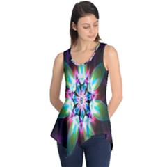 Colorful Fractal Flower Star Green Purple Sleeveless Tunic by Mariart