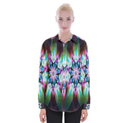 Colorful Fractal Flower Star Green Purple Womens Long Sleeve Shirt