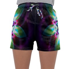 Colorful Fractal Flower Star Green Purple Sleepwear Shorts