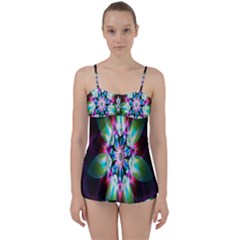 Colorful Fractal Flower Star Green Purple Babydoll Tankini Set by Mariart