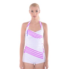 Electricty Power Pole Blue Pink Boyleg Halter Swimsuit  by Mariart