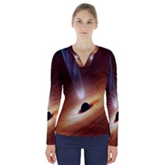 Coming Supermassive Black Hole Century V-neck Long Sleeve Top by Mariart