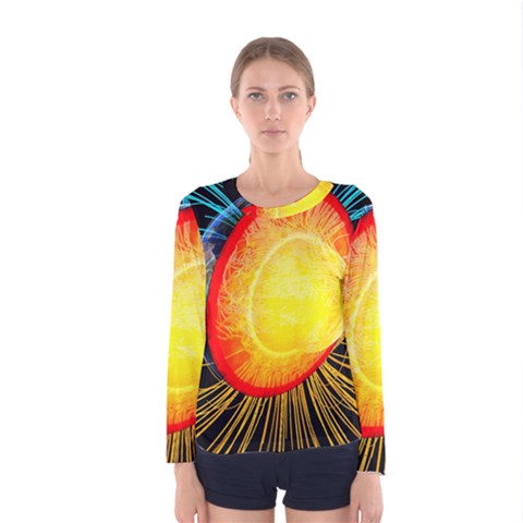 Cross Section Earth Field Lines Geomagnetic Hot Women s Long Sleeve Tee by Mariart