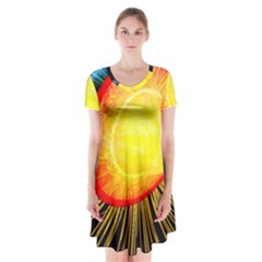 Cross Section Earth Field Lines Geomagnetic Hot Short Sleeve V-neck Flare Dress by Mariart