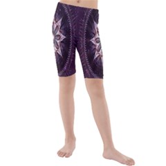 Flower Twirl Star Space Purple Kids  Mid Length Swim Shorts