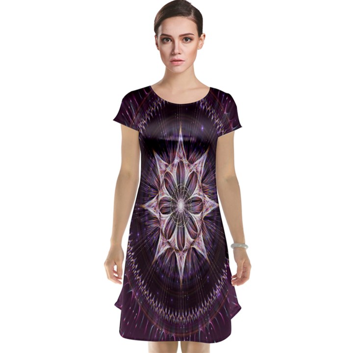 Flower Twirl Star Space Purple Cap Sleeve Nightdress