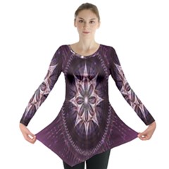 Flower Twirl Star Space Purple Long Sleeve Tunic 