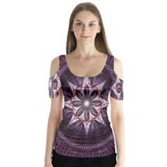 Flower Twirl Star Space Purple Butterfly Sleeve Cutout Tee 