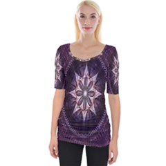 Flower Twirl Star Space Purple Wide Neckline Tee