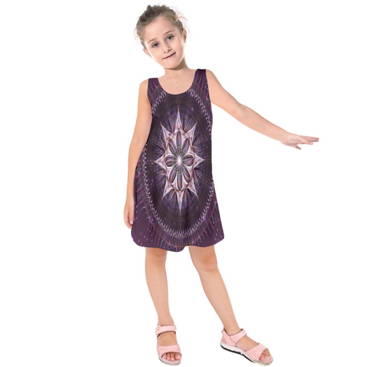 Flower Twirl Star Space Purple Kids  Sleeveless Dress