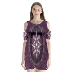 Flower Twirl Star Space Purple Shoulder Cutout Velvet One Piece by Mariart