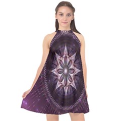 Flower Twirl Star Space Purple Halter Neckline Chiffon Dress  by Mariart