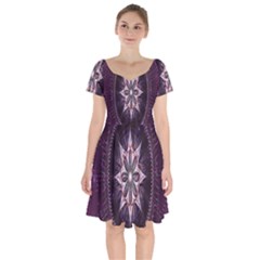 Flower Twirl Star Space Purple Short Sleeve Bardot Dress by Mariart