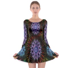 Flower Stigma Colorful Rainbow Animation Gold Space Long Sleeve Skater Dress