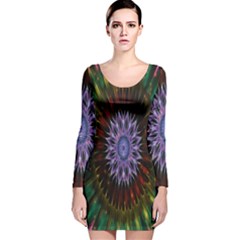 Flower Stigma Colorful Rainbow Animation Gold Space Long Sleeve Velvet Bodycon Dress by Mariart