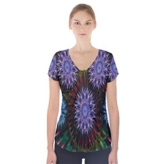 Flower Stigma Colorful Rainbow Animation Gold Space Short Sleeve Front Detail Top by Mariart