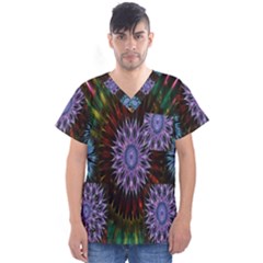 Flower Stigma Colorful Rainbow Animation Gold Space Men s V-neck Scrub Top