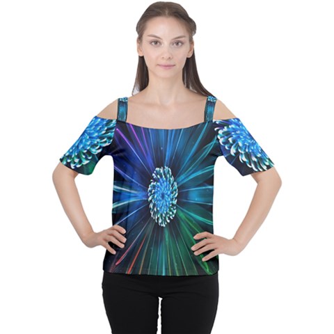 Flower Stigma Colorful Rainbow Animation Space Cutout Shoulder Tee by Mariart