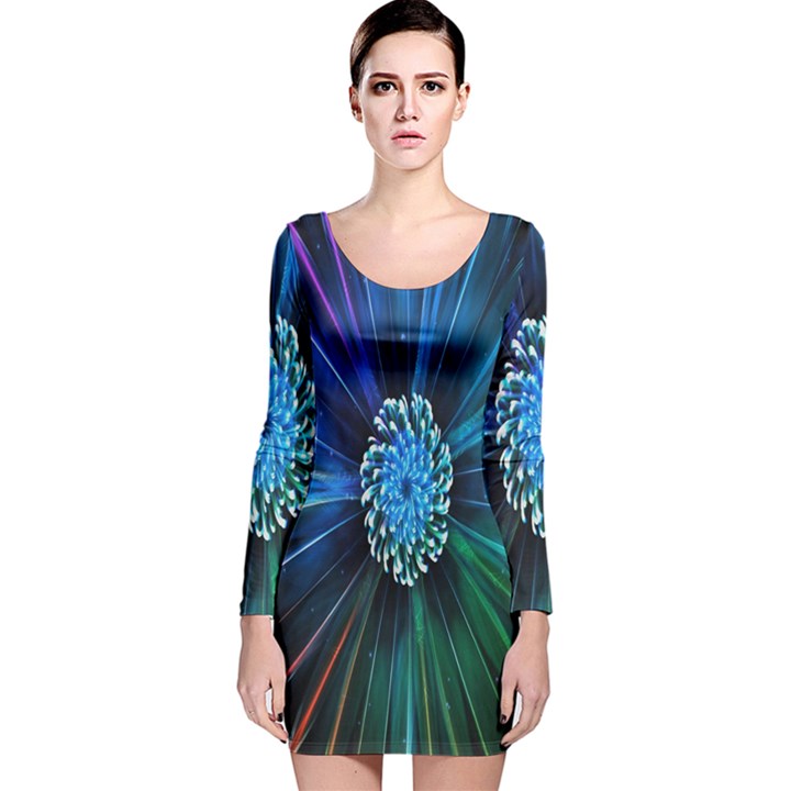 Flower Stigma Colorful Rainbow Animation Space Long Sleeve Velvet Bodycon Dress