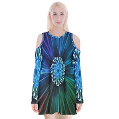 Flower Stigma Colorful Rainbow Animation Space Velvet Long Sleeve Shoulder Cutout Dress by Mariart