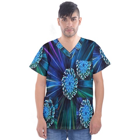 Flower Stigma Colorful Rainbow Animation Space Men s V-neck Scrub Top by Mariart