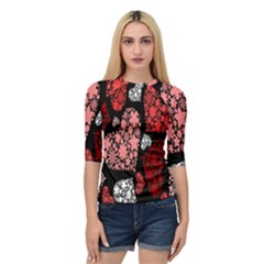 Floral Flower Heart Valentine Quarter Sleeve Raglan Tee